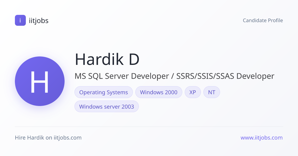 Hardik Desai — MS SQL Server Developer / SSRS/SSIS/SSAS Developer in NY ...