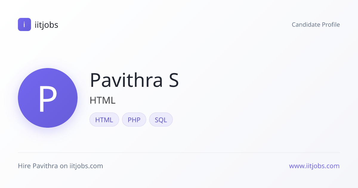 Pavithra Sivanesan — HTML in Thakkolam | iitjobs