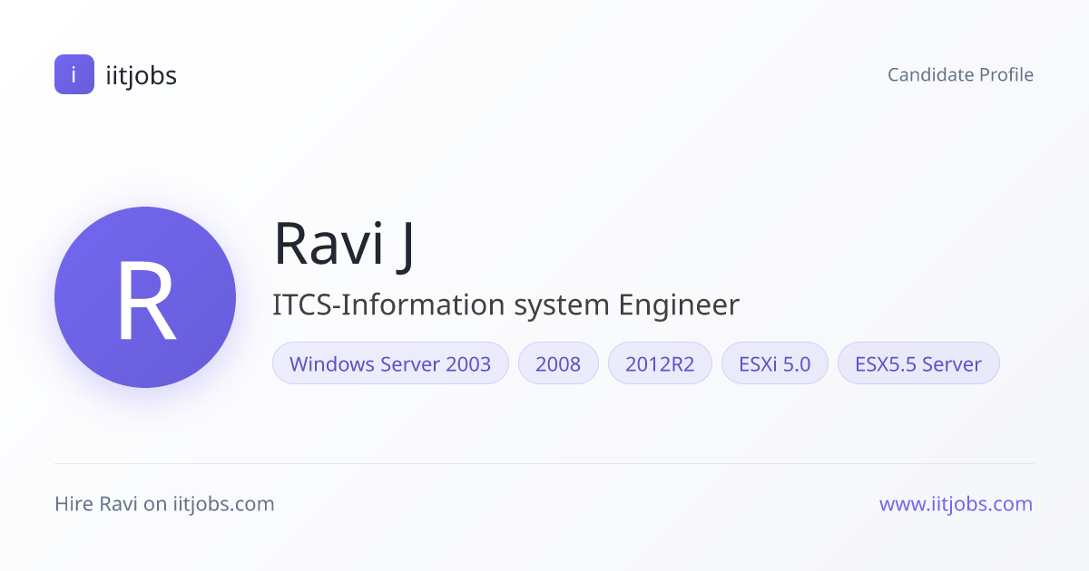 Ravi Jayaraman — ITCS-Information system Engineer in Bangalore | iitjobs