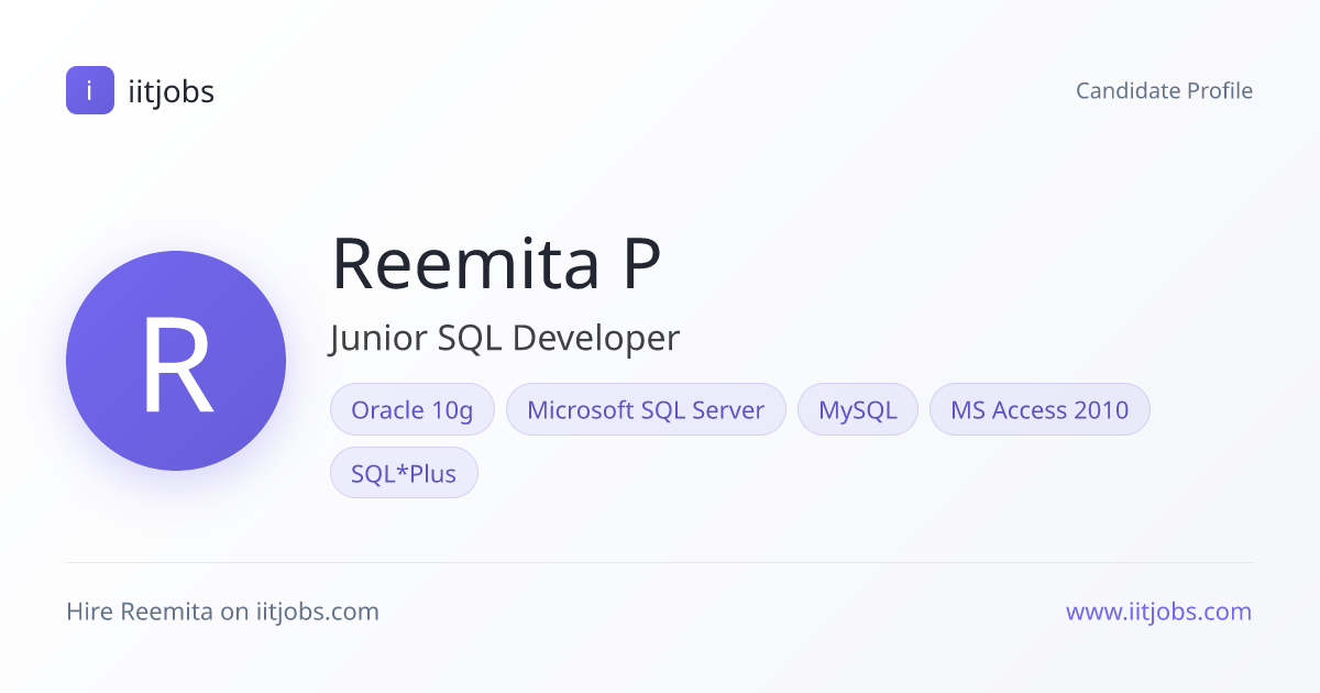 Reemita Panicker — Junior SQL Developer | iitjobs