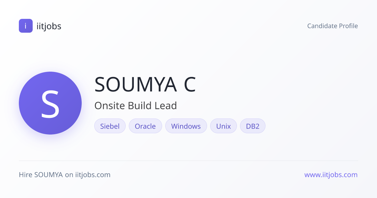 SOUMYA CHAKRABORTY — Onsite Build Lead in LIVERPOOL | iitjobs