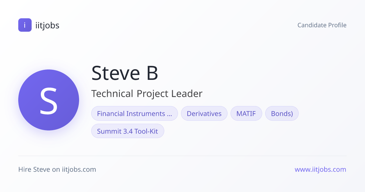 Steve Begelman — Technical Project Leader | iitjobs
