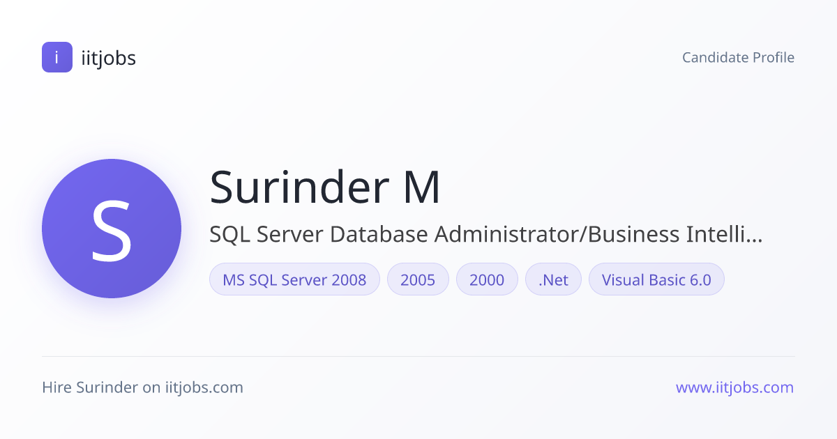 Surinder Mohan — SQL Server Database Administrator/Business ...